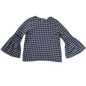 BeachLunchLounge Blue Black Checker Roberta Bell Sleeve Gingham Check Top